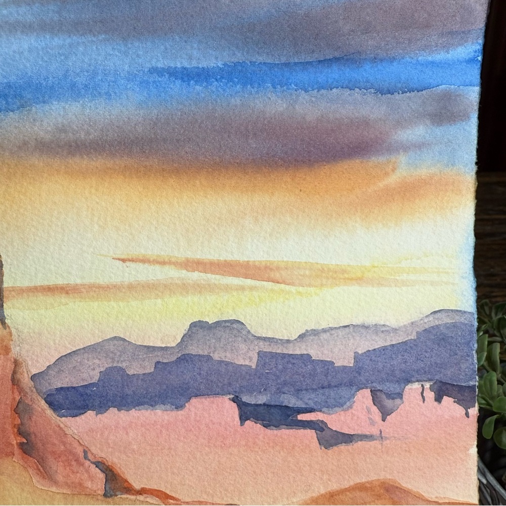Sunset Mountain Watercolor Art Painting Desert - Picture 5 of 10
